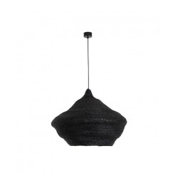 Κρεμαστό Φωτιστικό Μονόφωτο από Μέταλλο και Πλεκτό Σιτάρι Μαύρο D70cm 1xE27 - ZAMBELIS LIGHTS