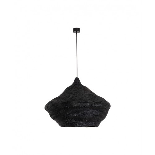 Κρεμαστό Φωτιστικό Μονόφωτο από Μέταλλο και Πλεκτό Σιτάρι Μαύρο D70cm 1xE27 - ZAMBELIS LIGHTS