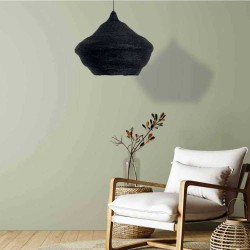 Κρεμαστό Φωτιστικό Μονόφωτο από Μέταλλο και Πλεκτό Σιτάρι Μαύρο D70cm 1xE27 - ZAMBELIS LIGHTS