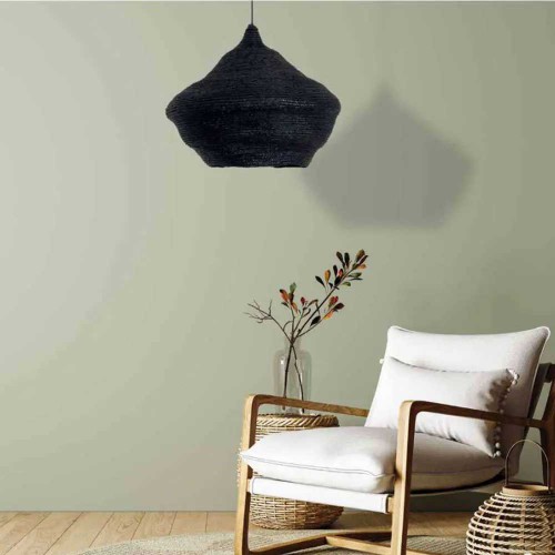 Κρεμαστό Φωτιστικό Μονόφωτο από Μέταλλο και Πλεκτό Σιτάρι Μαύρο D70cm 1xE27 - ZAMBELIS LIGHTS