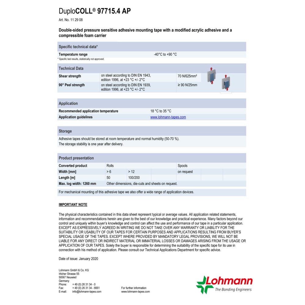 DUPLOCOLL 97711.4 AP Black - ΜΑΥΡΗ Ταινία Βιομηχανικού Τύπου Διπλής Όψης Αφρώδης με Κίτρινο Liner 19mm x 5m - Lohmann