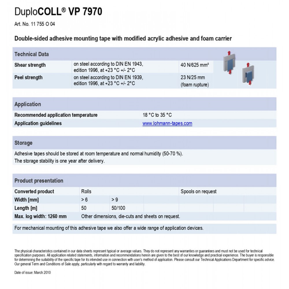 DUPLOCOLL VP 7970 ΛΕΥΚΗ Αφρώδης Ταινία Διπλής Όψης με Μπλε Liner 8mm x 5m - Lohmann