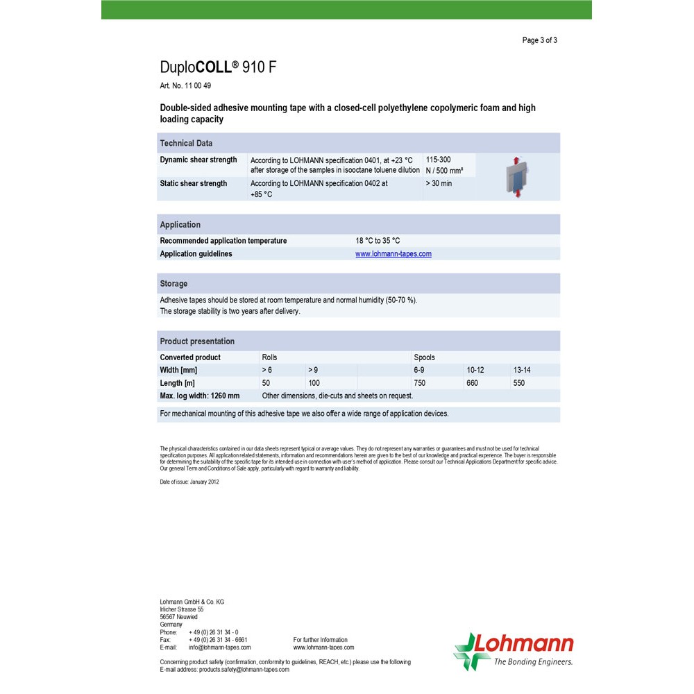 DUPLOCOLL 930F ΜΑΥΡΗ Αφρώδης Ταινία Διπλής Όψης με Κίτρινο Liner 8mm x 50m - Lohmann