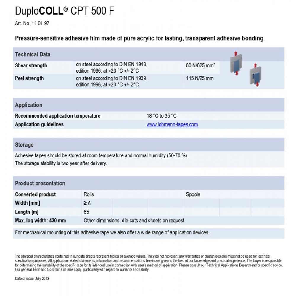 DUPLOCOLL CPT 500F ΔΙΑΦΑΝΗ Ακρυλική Μάζα Κόλλας με Λευκό Liner 9mm x 6m - Lohmann