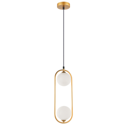 Κρεμαστό Μεταλλικό Φωτιστικό Δίφωτο Χρυσό Και Γυαλί Οπάλ Σατινάτο 2XG9 FANCY - VIOKEF