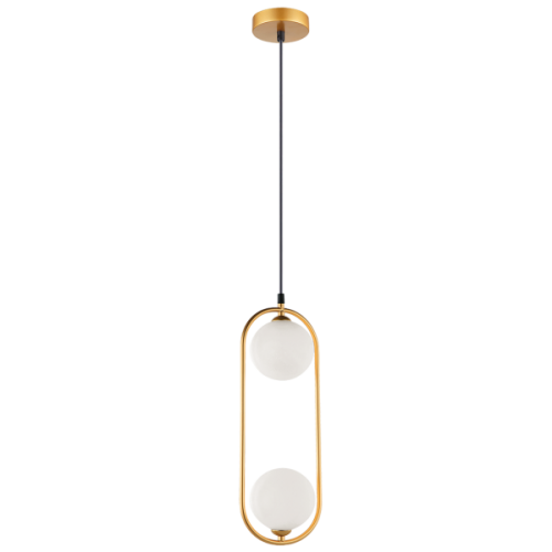 Κρεμαστό Μεταλλικό Φωτιστικό Δίφωτο Χρυσό Και Γυαλί Οπάλ Σατινάτο 2XG9 FANCY - VIOKEF