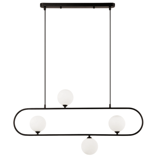 Κρεμαστό Μεταλλικό Φωτιστικό Σε Μαύρο Και Γυαλί Οπάλ Σατινάτο 4XG9 FANCY - VIOKEF