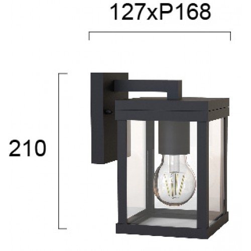 Απλίκα Μαύρη Αλουμίνιο με Σκιάδιο Από Γυαλί 1xE27 IP23 KEROS VIOKEF
