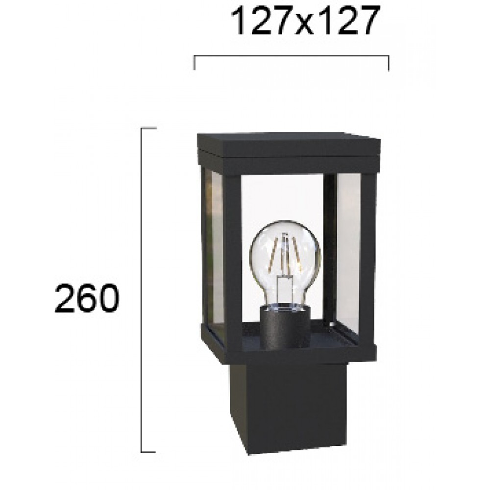 Στήλος Μαύρο Αλουμίνιο με Σκιάδιο Από Γυαλί H:260 1xE27 IP44 KEROS VIOKEF