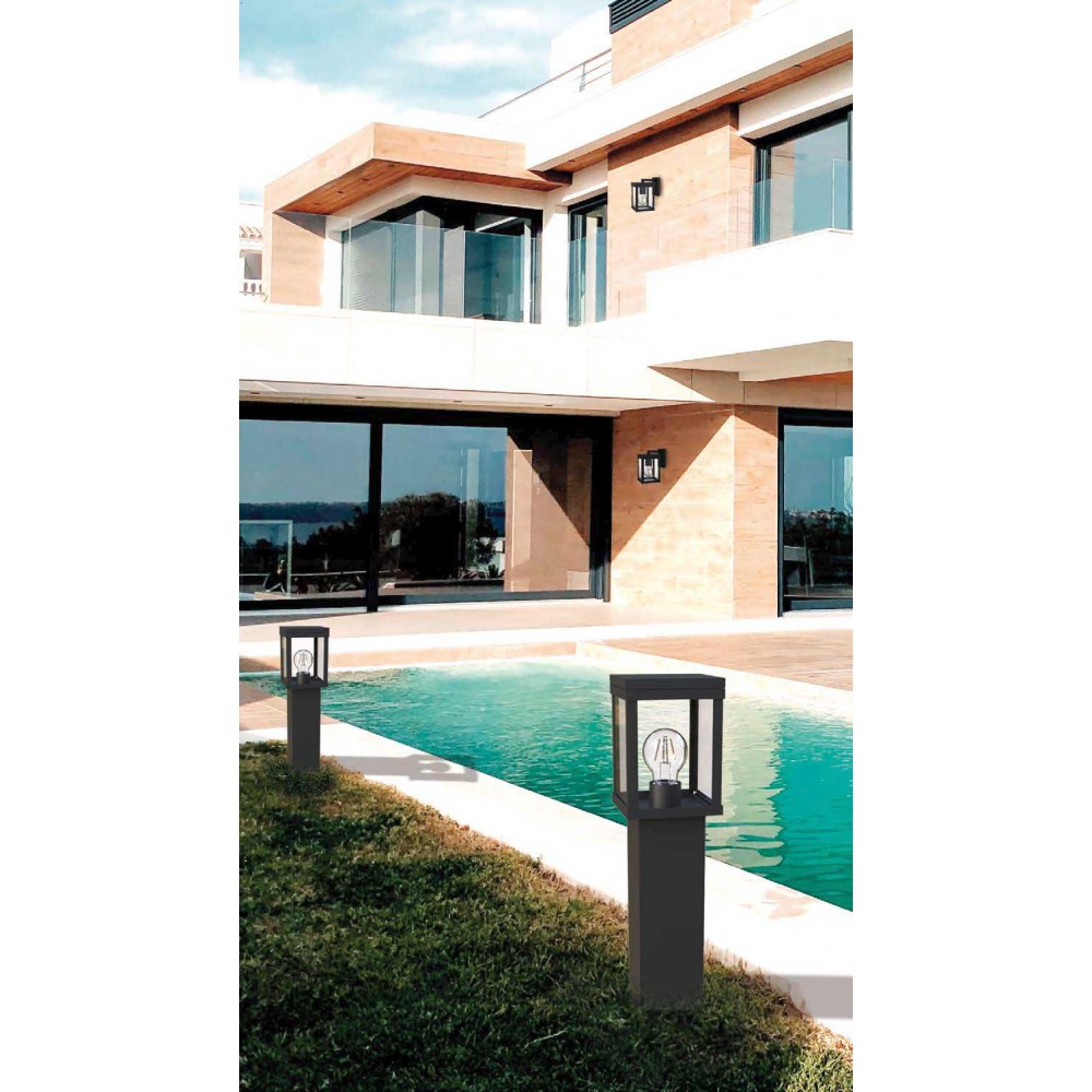 Στήλος Μαύρο Αλουμίνιο με Σκιάδιο Από Γυαλί H:600 1xE27 IP44 KEROS VIOKEF