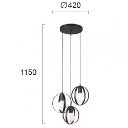 Κρεμαστό Μεταλλικό Φωτιστικό Τρίφωτο Σε Μαύρο Χρώμα 3x 60W E27 MALOU - VIOKEF