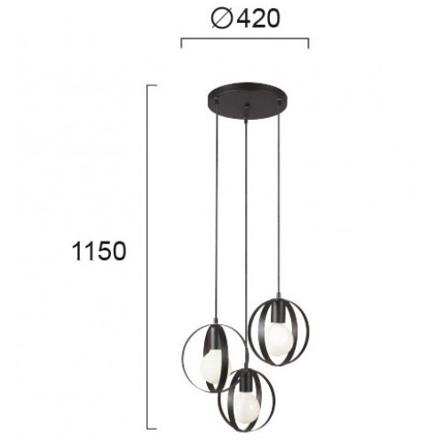 Κρεμαστό Μεταλλικό Φωτιστικό Τρίφωτο Σε Μαύρο Χρώμα 3x 60W E27 MALOU - VIOKEF