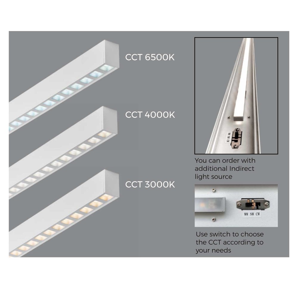 LED Κρεμαστό Γραμμικό Φωτιστικό Σε Μαύρο Χρώμα 36W 1410mm Με Διακόπτη Επιλογής Απόχρωσης Λευκού - TOPLINE VIOKEF