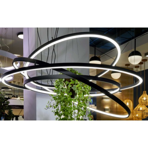 LED Κρεμαστό Γραμμικό Φωτιστικό Στρογγυλό Σε Μαύρο Χρώμα Ø90cm 54W 3000K VERDI VIOKEF