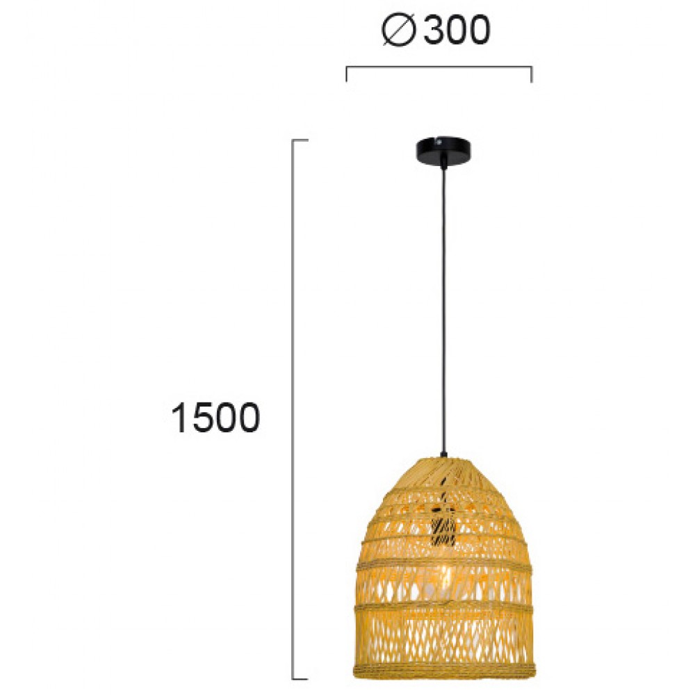 Κρεμαστό Φωτιστικό Από Rattan Ø30cm 1x E27 70W max ANTEO - Viokef