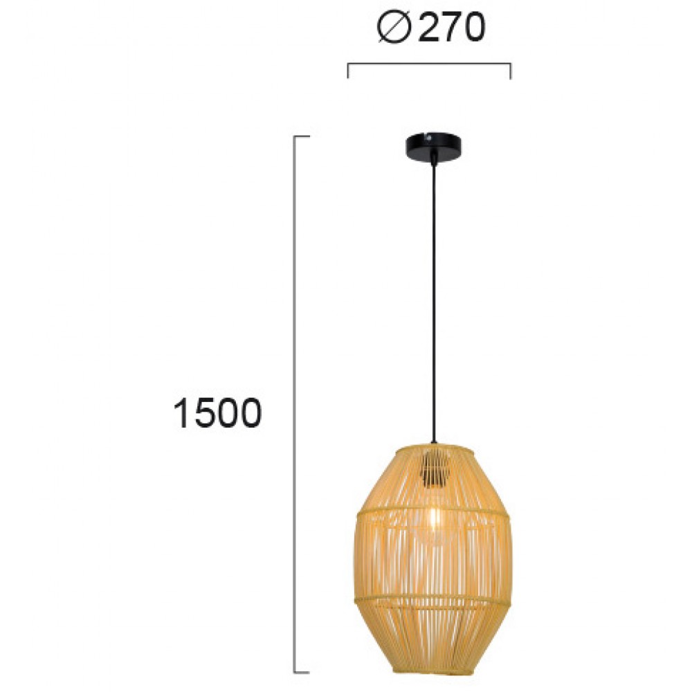 Κρεμαστό Φωτιστικό Από Rattan Ø27cm 1x E27 70W max ANTEO - Viokef