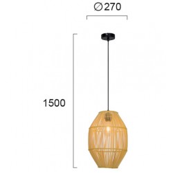 Κρεμαστό Φωτιστικό Από Rattan Ø27cm 1x E27 70W max ANTEO - Viokef