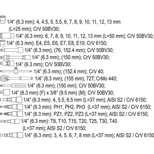 ΚΑΡΥΔΑΚΙΑ ΚΑΣΕΤΙΝΑ CrV 1/4” - 56 ΤΜΧ YT-14501
