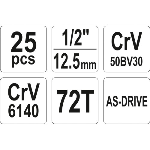 ΚΑΡΥΔΑΚΙΑ  ΣΕΤ ΚΑΣΤ CrV 1/2” - 25 ΤΜΧ YT-38741