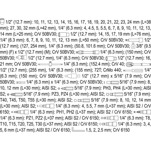 ΚΑΡΥΔΑΚΙΑ ΚΑΣΕΤΙΝΑ CrV 1/4” & 1/2” - 94 ΤΜΧ YT-12681