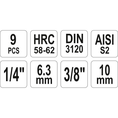 ΚΑΡΥΔΑΚΙΑ HEX ΣΕΤ 1/4-3/8 9ΤΕΜ YT-04401