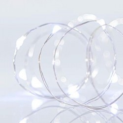 ΣΕΙΡΑ, 100 MINI LED, 3V, ΣΤΑΘΕΡΟ, ΜΕ ΜΕΤΑΣΧΗΜΑΤΙΣΤΗ, ΠΡΟΕΚΤΑΣΗ ΠΑΡΟΧΗΣ 500cm, ΑΣΗΜΙ ΧΑΛΚΟΣ, ΛΕΥΚΟ LED, ANA 10cm, ΙΡ44