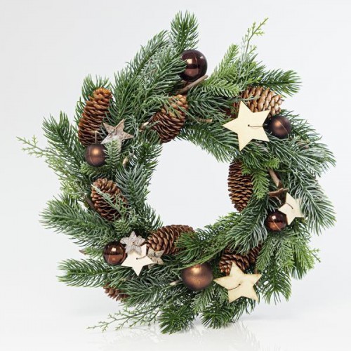 ΣΤΕΦΑΝΙ ΜΕ ΚΑΦΕ ΔΙΑΚΟΣΜΗΤΙΚΑ ΚΑΙ ΑΣΤΕΡΑΚΙΑ, 34cm Magic Christmas