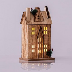 ΞΥΛΙΝΟ ΣΠΙΤΑΚΙ, ΦΩΤΙΖΟΜΕΝΟ, 3 LED, ΜΠΑΤΑΡΙΑΣ, ΘΕΡΜΟ ΛΕΥΚΟ, 17x11x31cm Magic Christmas