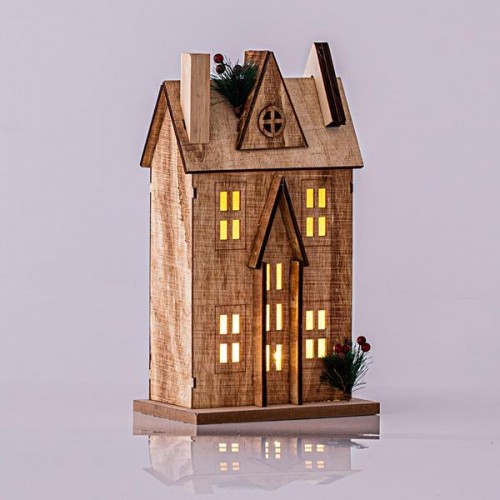 ΞΥΛΙΝΟ ΣΠΙΤΑΚΙ, ΦΩΤΙΖΟΜΕΝΟ, 3 LED, ΜΠΑΤΑΡΙΑΣ, ΘΕΡΜΟ ΛΕΥΚΟ, 17x11x31cm Magic Christmas