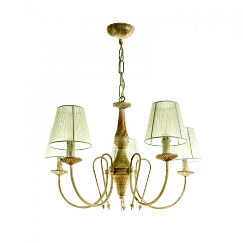 InLight Κρεμαστό φωτιστικό από μέταλλο σε μπεζ πατίνα και υφασμάτινο καπέλο 5XE14 D:60cm (5308-5)