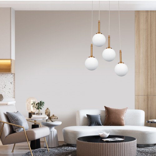 InLight Κρεμαστό φωτιστικό από χρυσαφί μέταλλο και λευκή οπαλίνα 4XG9 D:30cm (4016-4-ROSETTE)