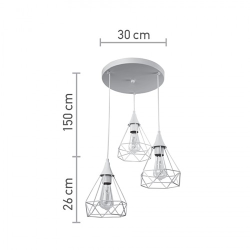 InLight Κρεμαστό φωτιστικό από λευκό μέταλλο 3XE27 D:30cm (4024-3-WH-ROSETTE)