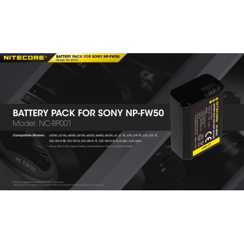 ΜΠΑΤΑΡΙΑ NITECORE for SONY NP-FW50, 7.4V , 1030mAh, 7.6Wh