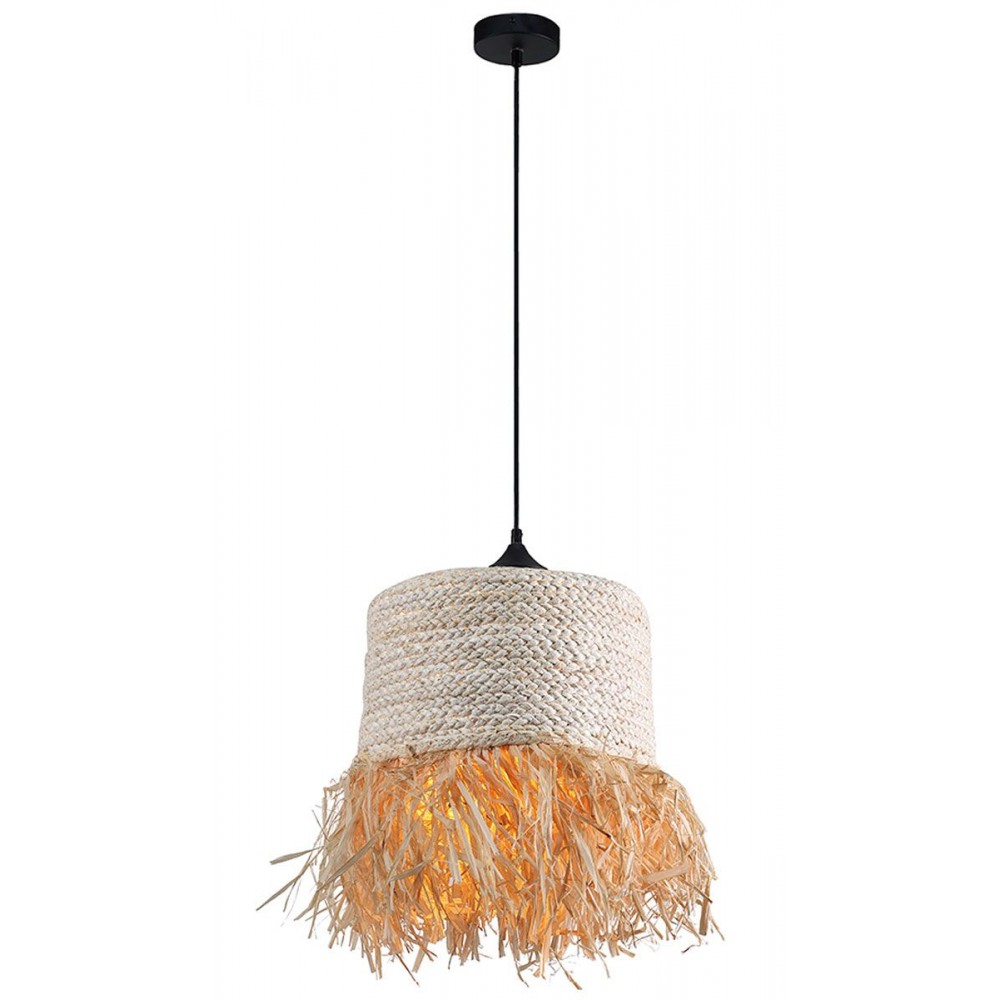 Κρεμαστό Φωτιστικό Μονόφωτο από Ψάθα 1xE27 D:350 Lilo - Viokef