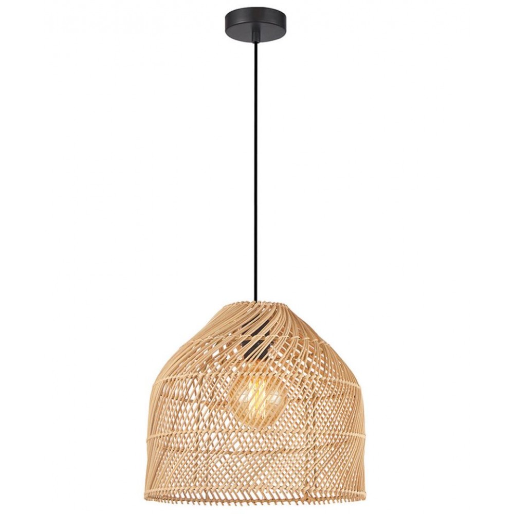 Κρεμαστό Φωτιστικό Μονόφωτο Από Ραττάν Μπεζ 1xE27 Mallonca - Viokef