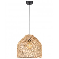 Κρεμαστό Φωτιστικό Μονόφωτο Από Ραττάν Μπεζ 1xE27 Mallonca - Viokef