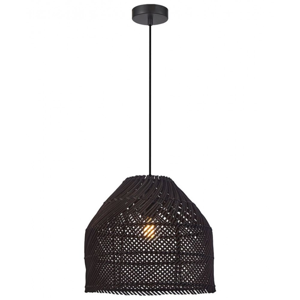 Κρεμαστό Φωτιστικό Μονόφωτο Από Ραττάν Μαύρο 1xE27 Mallonca - Viokef