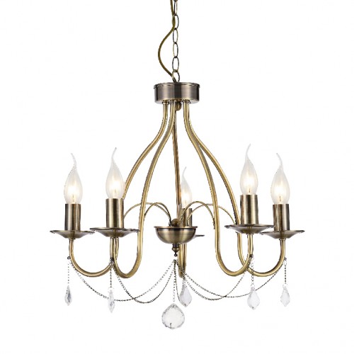 Μεταλλικό Φωτιστικό Πολυέλαιος Με Διακοσμητικά Κρύσταλλα Και Αλυσίδα Σε Διάφορα Χρώματα 5xE14 ACA