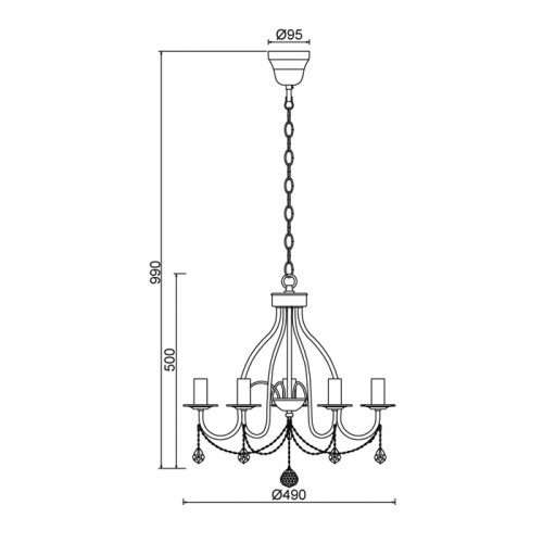 Μεταλλικό Φωτιστικό Πολυέλαιος Με Διακοσμητικά Κρύσταλλα Και Αλυσίδα Σε Διάφορα Χρώματα 5xE14 ACA
