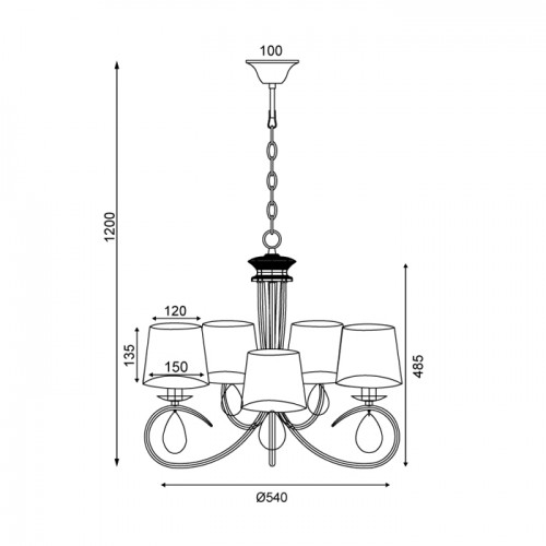 Μεταλλικό Φωτιστικό Πολυέλαιος Χρυσοχάλκινο Με Μαύρα Σαγρέ Υφασμάτινα Καπέλα Και Κρύσταλλα 5xE14 
