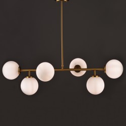 Μεταλλικό Φωτιστικό Οροφής Ορειχάλκινο Με Γυάλινους Λευκούς Διαχύτες Ø150 6xE27 ACA