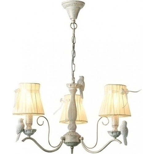 Κρεμαστό Φωτιστικό Με Υφασμάτινα Καπέλα 3xΕ14 Χρυσό - Λευκό ACA