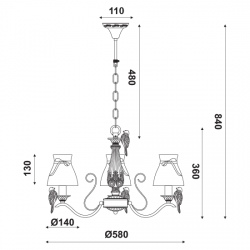 Κρεμαστό Φωτιστικό Με Υφασμάτινα Καπέλα 3xΕ14 Χρυσό - Λευκό ACA