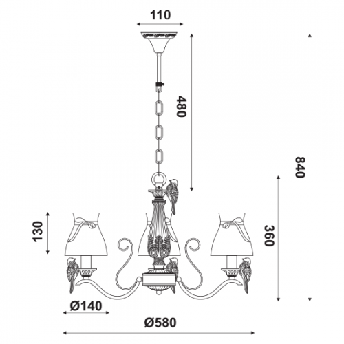 Κρεμαστό Φωτιστικό Με Υφασμάτινα Καπέλα 3xΕ14 Χρυσό - Λευκό ACA
