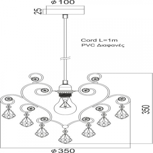Κρεμαστό Φωτιστικό Μεταλλικό Με Κρύσταλλα 1xΕ27 ACA