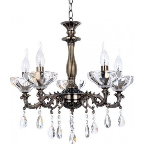 Κρεμαστό Φωτιστικό Μεταλλικό Με Κρύσταλλα 5xΕ14 Μπρονζέ ACA