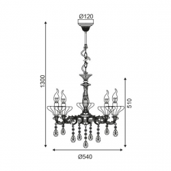 Κρεμαστό Φωτιστικό Μεταλλικό Με Κρύσταλλα 5xΕ14 Μπρονζέ ACA