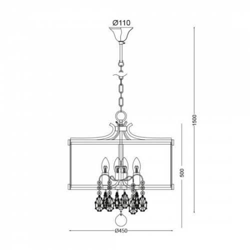 Κρεμαστό Φωτιστικό Αντικέ Mε Γυαλί Και Κρύσταλλα 4xΕ14 ACA