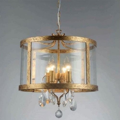 Κρεμαστό Φωτιστικό Αντικέ Mε Γυαλί Και Κρύσταλλα 4xΕ14 ACA