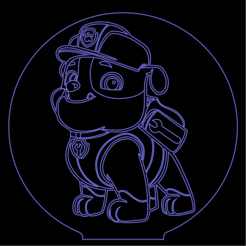 LED Φωτιστικό Χαραγμένο Plexiglass Paw Patrol Rubble Εργάτης Με Διακόπτη ON/OFF AlphaLed